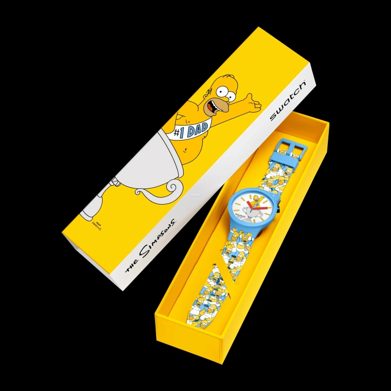 Swatch,THE SIMPSONS 47mm,47mm,Bio-sourced,White,Yellow,Quartz,Glass,Round,SB05Z100