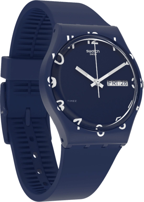 Swatch,Originals 39.20mm,39.20mm,Plastic,Blue,Sapphire,Crystal Glass,Closed,GN726