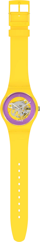 Swatch,Originals 41mm,41mm,Bio-sourced,Yellow,Purple,Skeleton,Quartz,Sapphire,Crystal Glass,Round,SO29J100
