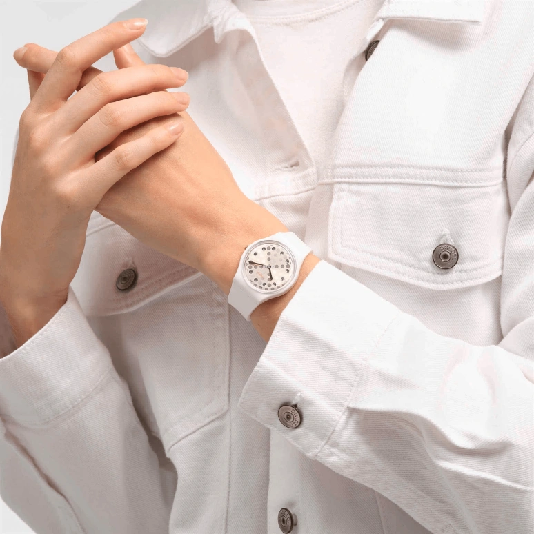 Swatch,Originals 34mm,34mm,Bioceramic,Silver White,Quartz,Sapphire,Crystal Glass,Round,SO31W109