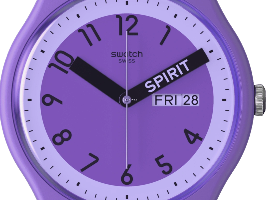 Swatch,Other 41mm,41mm,Bio-sourced,Purple,Quartz,Date,Day,SO29V700