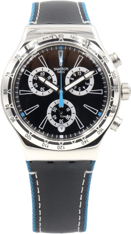 Swatch,IRONY 43mm,43mm,Stainless Steel,Black,Quartz,Chronograph,Day,YVS442