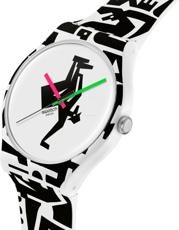 Swatch,Originals 41mm,41mm,Bio-sourced,White,Black,Quartz,Glass,Round,SO29Z147