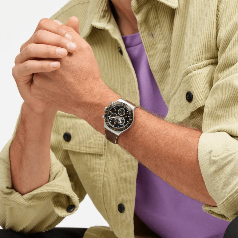 Swatch,IRONY 43mm,43mm,Stainless Steel,Black,Quartz,Chronograph,Day,YVS530