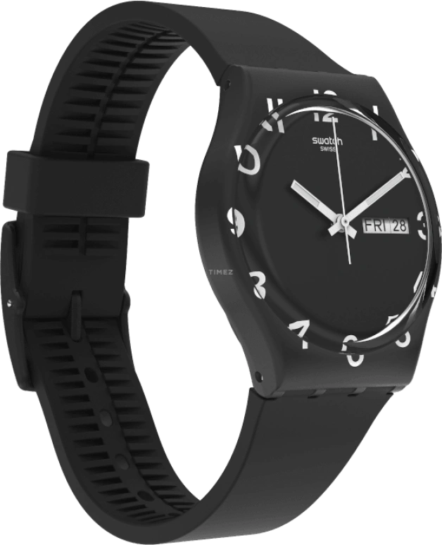 Swatch,Originals 39.20mm,39.20mm,Plastic,Black,Sapphire,Crystal Glass,Closed,GB757