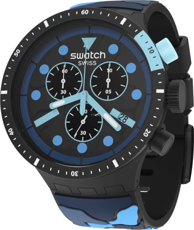 Swatch,THE BOLD 47mm,47mm,Plastic,Black,Sapphire,Crystal Glass,Closed,SB02B408