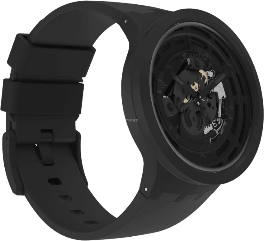 Swatch,Other 47mm,47mm,Bioceramic,Black,Skeleton,Quartz,Sapphire,Crystal Glass,Round,SB03B100
