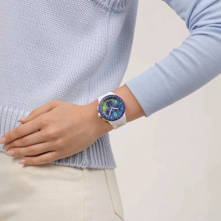 Swatch,Originals 42mm,42mm,Multi-Color,Green,Blue,Quartz,Chronograph,Day,Round,SUSZ403