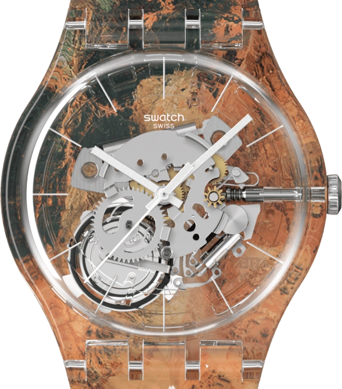 Swatch,Originals 41mm,41mm,Plastic,Multi-Color,Transparent,Yellow Tan,Quartz,Round,Transparent,SUOK145,SUOK145-064