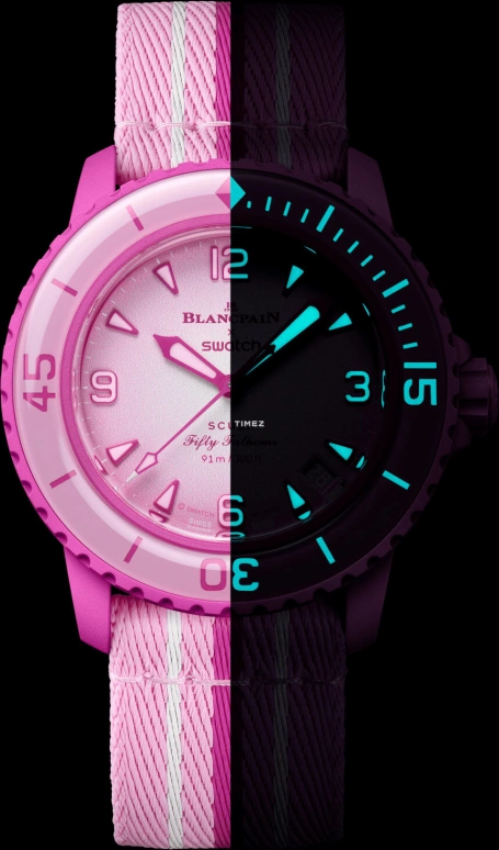 Swatch,BIOCERAMIC 42.30mm,42.30mm,Ceramic,Pink,Automatic,Day,90hours,SO35P400