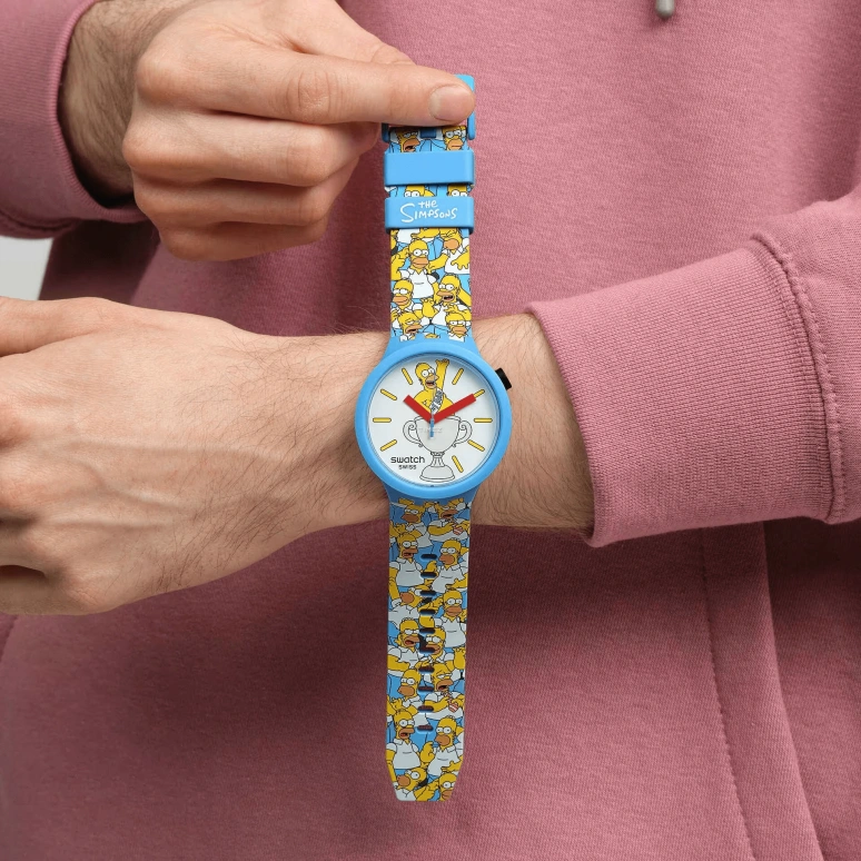 Swatch,THE SIMPSONS 47mm,47mm,Bio-sourced,White,Yellow,Quartz,Glass,Round,SB05Z100