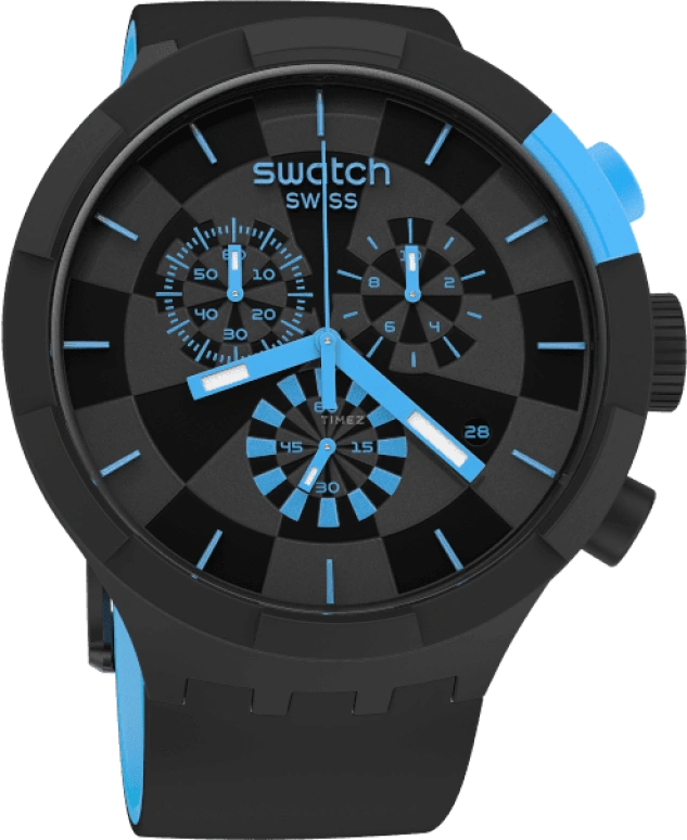 Swatch,THE BOLD 47mm,47mm,Plastic,Black,Sapphire,Crystal Glass,Closed,SB02B401