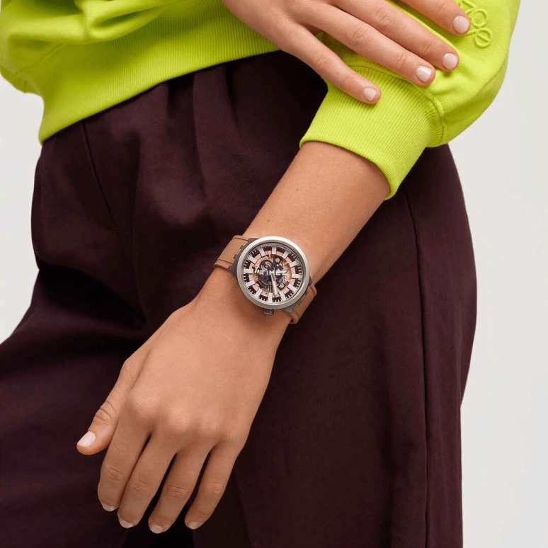 Swatch,THE BOLD 47mm,47mm,Stainless Steel,Purple,Cream,Transparent,Quartz,Round,Natural Steel,SB07S119
