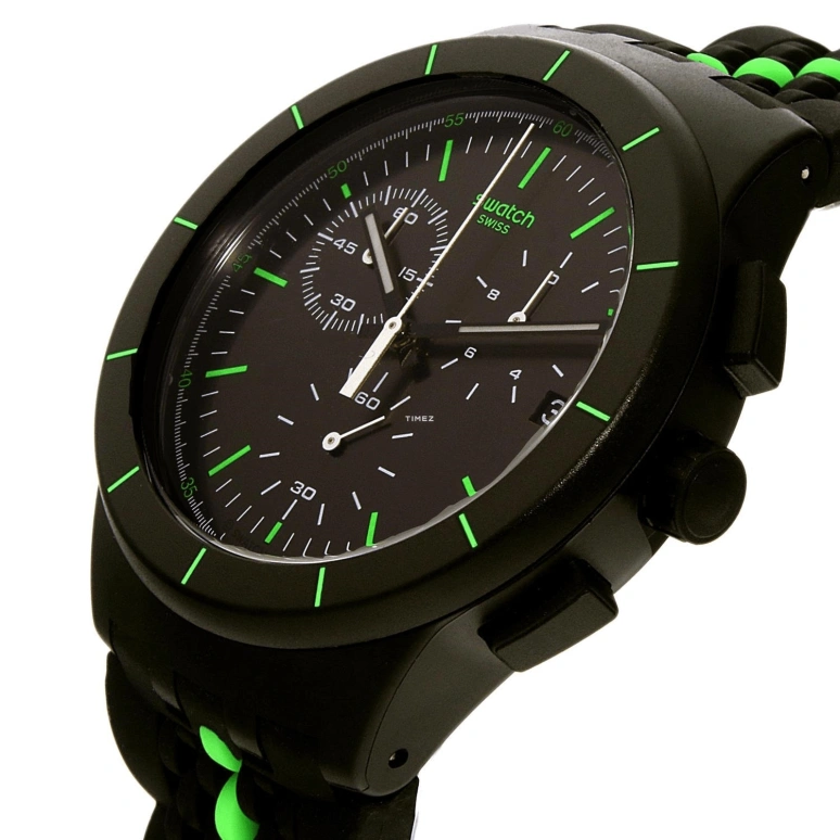 Swatch,Originals 42mm,42mm,Plastic,Black,Quartz,Chronograph,Day,SUSB409