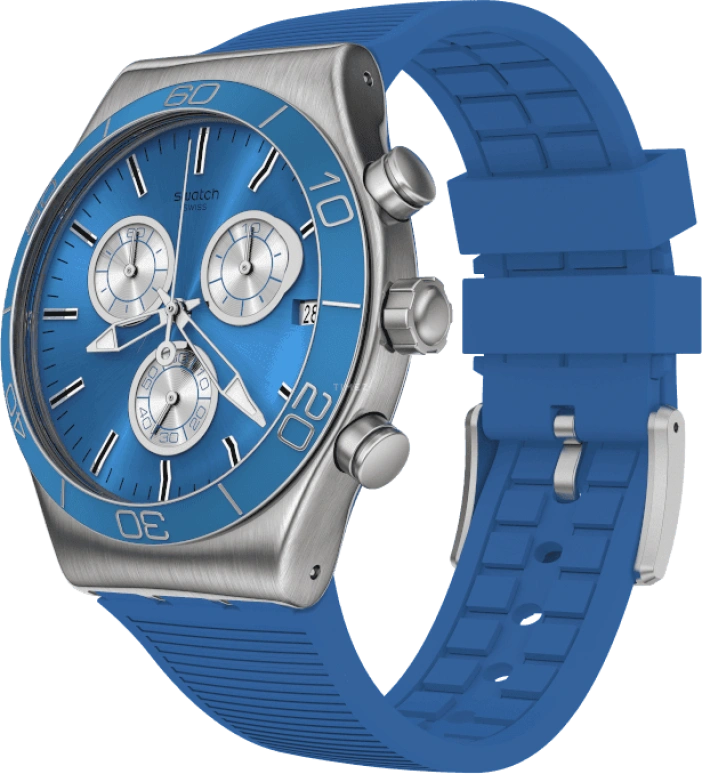 Swatch,IRONY 43mm,43mm,Stainless Steel,Black,Silver,Blue,Minutes,YVS485