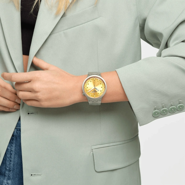 Swatch,Other 47mm,47mm,Stainless Steel,Yellow,Quartz,Sapphire,Crystal Glass,Round,SB07S103G