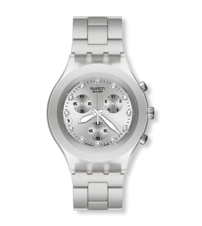 Swatch,CLASSIC 42mm,42mm,Plastic,Silver,Quartz,Chronograph,Day,SVCK4038G
