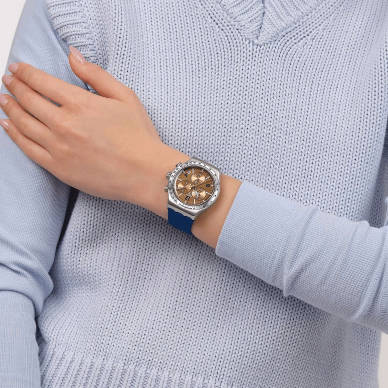 Swatch,IRONY 43mm,43mm,Stainless Steel,Brown,Quartz,Chronograph,Day,YVS534