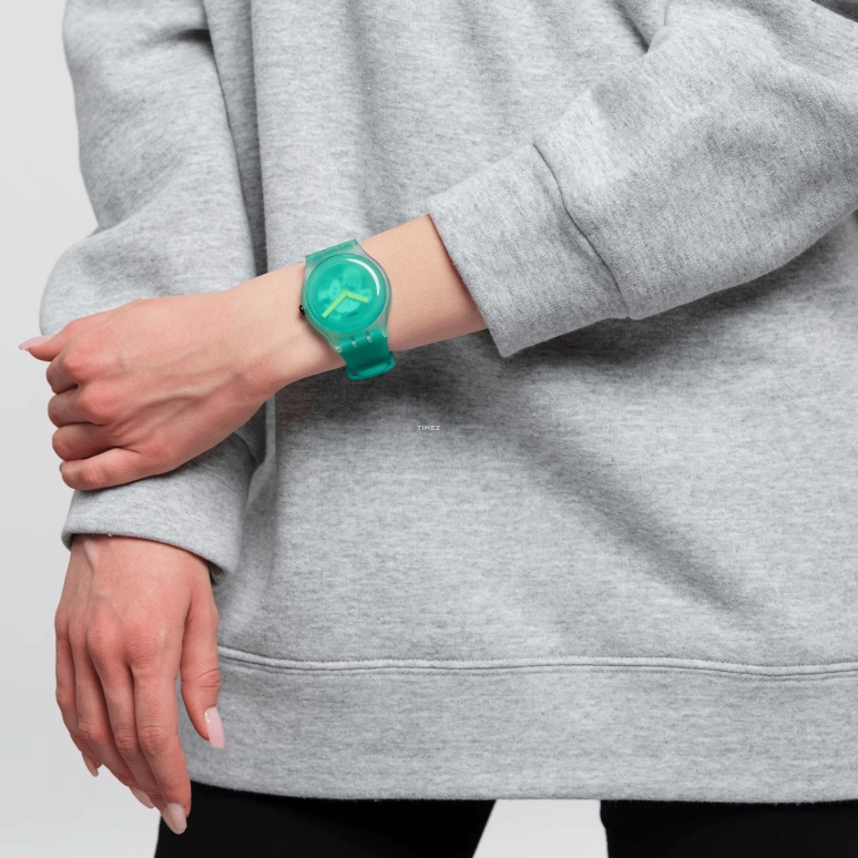 Swatch,Other 41mm,41mm,Plastic,Green,Quartz,Tonneau,Transparent,Green,SUOG119