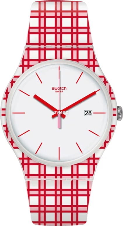 Swatch,Originals 41mm,41mm,Plastic,White,Quartz,Day,Tonneau,SUOW401