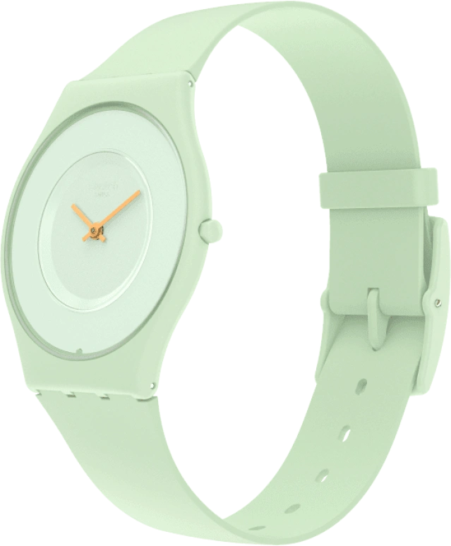 Swatch,SKIN 34mm,34mm,Ceramic,Green,Quartz,Round,Cyan,SS09G101