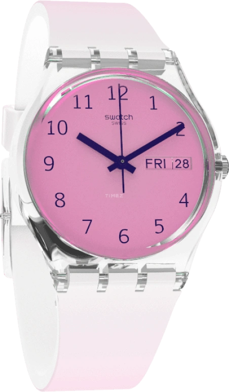 Swatch,Originals 34mm,34mm,Plastic,Pink,Sapphire,Crystal Glass,GE719