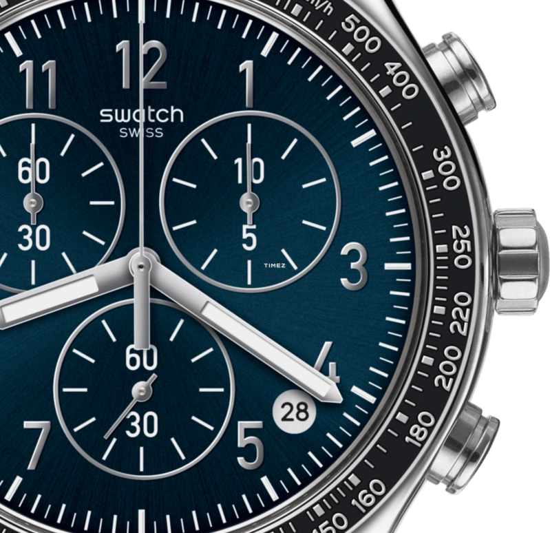 Swatch,IRONY 43mm,43mm,Stainless Steel,Blue,Quartz,Chronograph,Day,YVS448