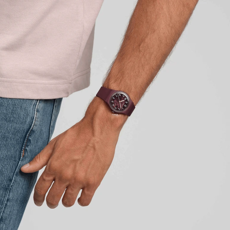 Swatch,Originals 34mm,34mm,Bio-sourced,Burgundy,Quartz,Sapphire,Tonneau,SO28R115