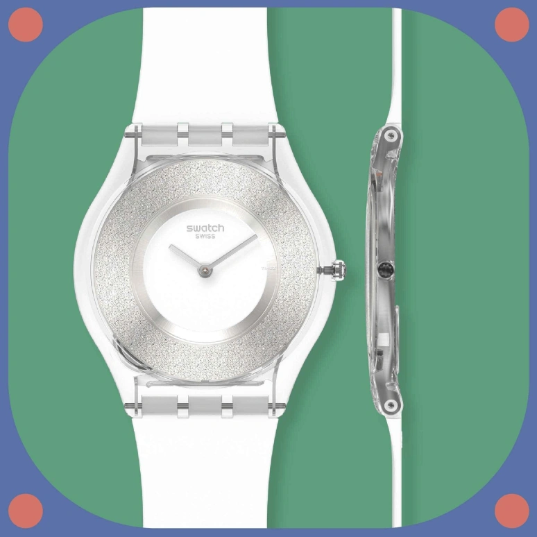 Swatch,Other 34mm,34mm,Bio-sourced,White,Silver,Quartz,Sapphire,Crystal Glass,Round,SS08K108