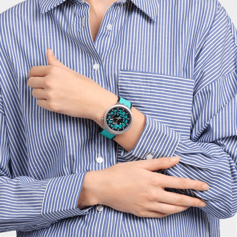 Swatch,IRONY 47mm,47mm,Stainless Steel,Blue,Skeleton,Quartz,Sapphire,Crystal Glass,Round,SB07S111