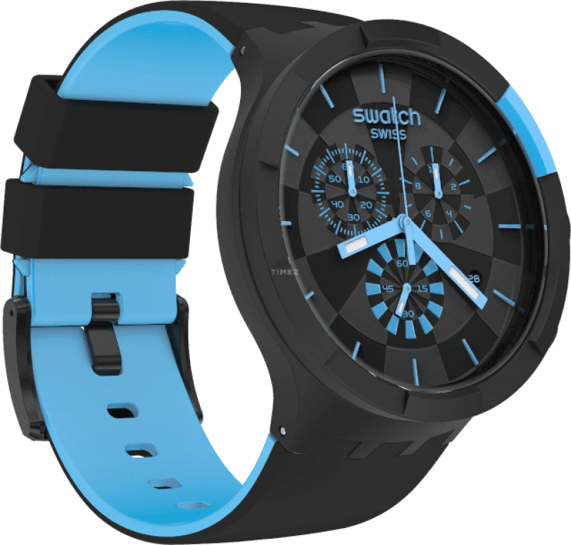 Swatch,THE BOLD 47mm,47mm,Plastic,Black,Sapphire,Crystal Glass,Closed,SB02B401