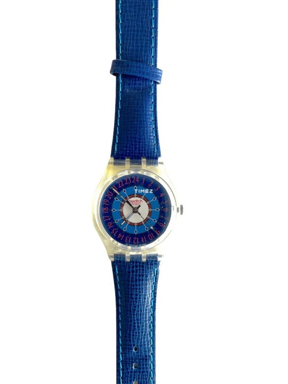 Swatch,Other 34mm,34mm,Plastic,Blue,White,Quartz,Sapphire,Crystal Glass,Tonneau,GK188