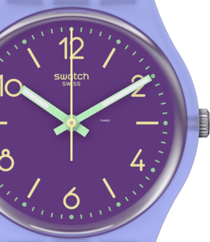 Swatch,Other 34mm,34mm,Bio-sourced,Purple,Quartz,Sapphire,Crystal Glass,Round,SO28V101