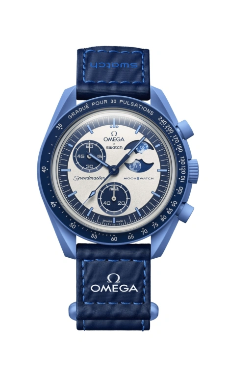Swatch,BIOCERAMIC 42mm,42mm,Bioceramic,White,Blue,Quartz,Chronograph,Moonphase,SO33N700