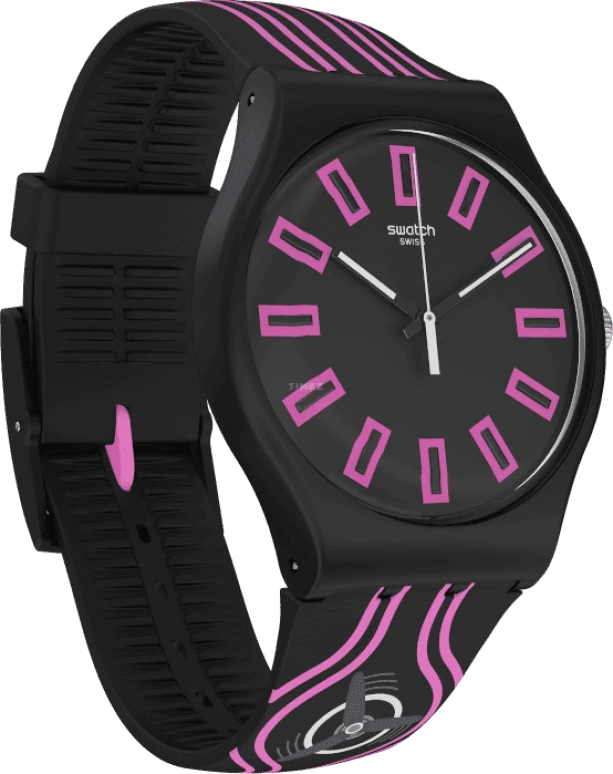 Swatch,Originals 41mm,41mm,Plastic,Black,Pink,Sapphire,Crystal Glass,SUOB146C