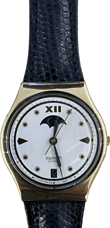 Swatch,Other 34mm,34mm,Plastic,White,Quartz,Day,Crystal Glass,GX709
