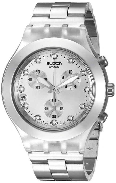 Swatch,CLASSIC 42mm,42mm,Plastic,Silver,Quartz,Chronograph,Day,SVCK4038G