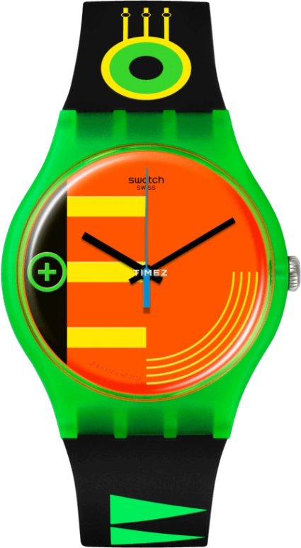 Swatch,Originals 41mm,41mm,Bio-sourced,Orange,Black,Quartz,Sapphire,Crystal Glass,Green,SO29G106