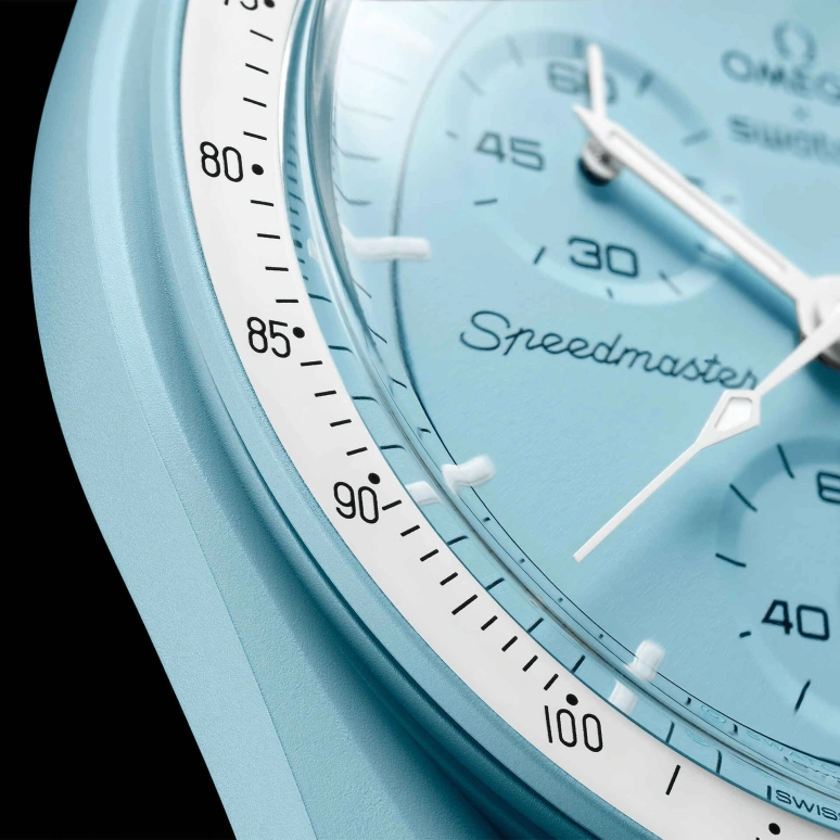 Swatch,MoonSwatch 42mm,42mm,Bioceramic,Blue,Quartz,Chronograph,Rattrapante,SO33L100