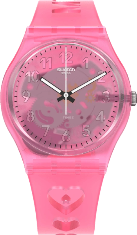 Swatch,Originals 34mm,34mm,Plastic,Pink,Sapphire,Crystal Glass,Open,GZ354