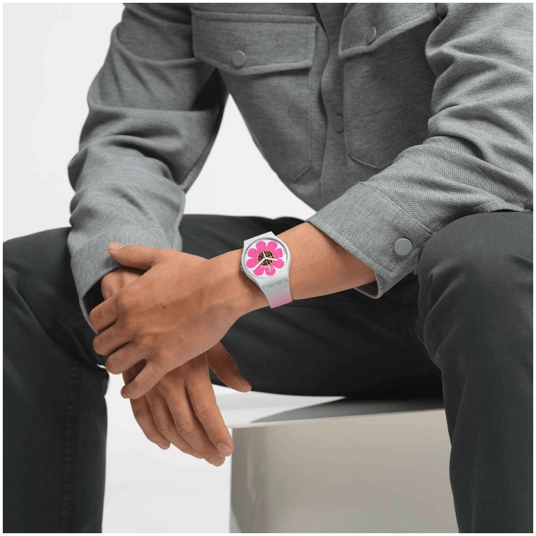 Swatch,Originals 41mm,41mm,Bioceramic,Pink,White,Yellow,Black,Quartz,Sapphire,Crystal Glass,Round,SO32M104