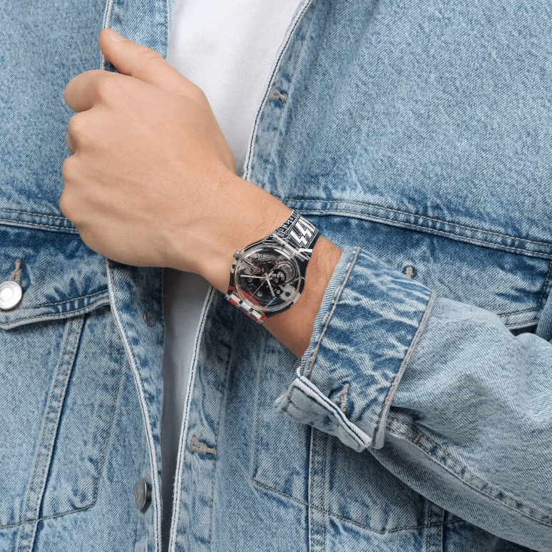 Swatch,Other 41mm,41mm,Plastic,Transparent,Quartz,Sapphire,Crystal Glass,Round,SUOK144,SUOK144-063