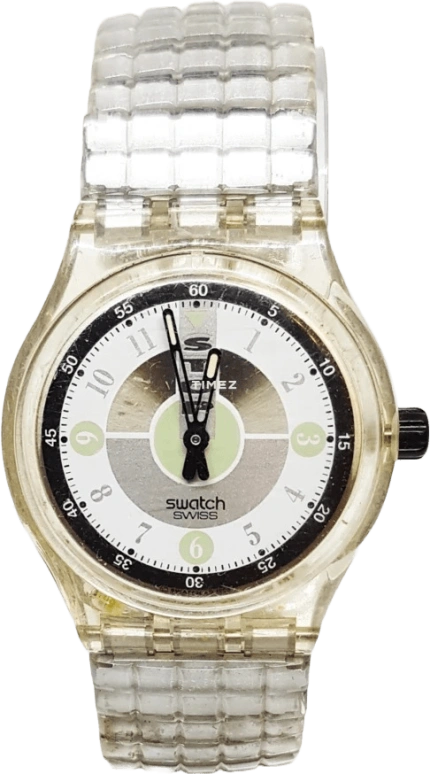 Swatch,Other 33mm,33mm,Plastic,White,Black,Quartz,Crystal Glass,Tonneau,SSK108