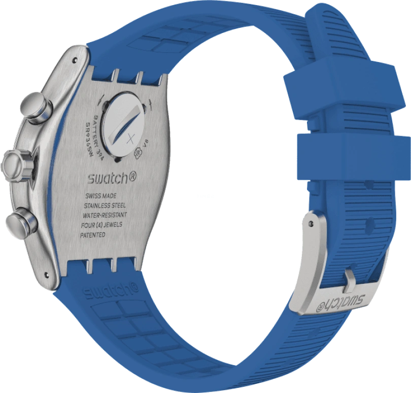 Swatch,IRONY 43mm,43mm,Stainless Steel,Black,Silver,Blue,Minutes,YVS485