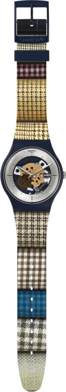 Swatch,Originals 41mm,41mm,Plastic,Silver,Skeleton,Quartz,Tonneau,Blue,SUON129