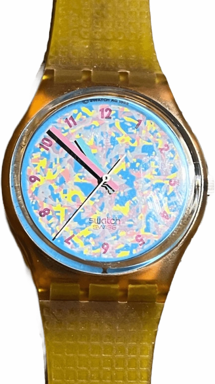 Swatch,Other 34mm,34mm,Plastic,Multi-Color,Quartz,Sapphire,Crystal Glass,Tonneau,GP100