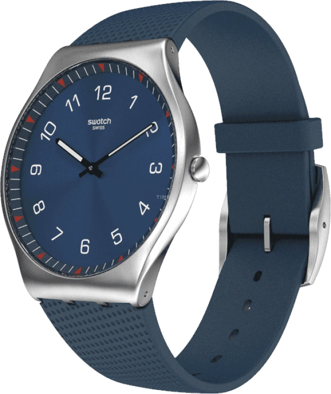 Swatch,SKIN 42mm,42mm,Stainless Steel,Blue,Quartz,Round,Silver,SS07S102