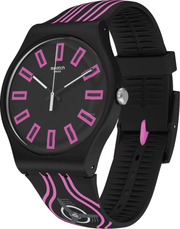 Swatch,Originals 41mm,41mm,Plastic,Black,Pink,Sapphire,Crystal Glass,SUOB146C