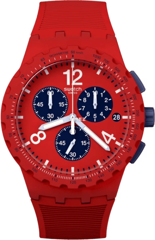 Swatch,Originals 42mm,42mm,Plastic,Red,Quartz,Chronograph,Day,SUSR407