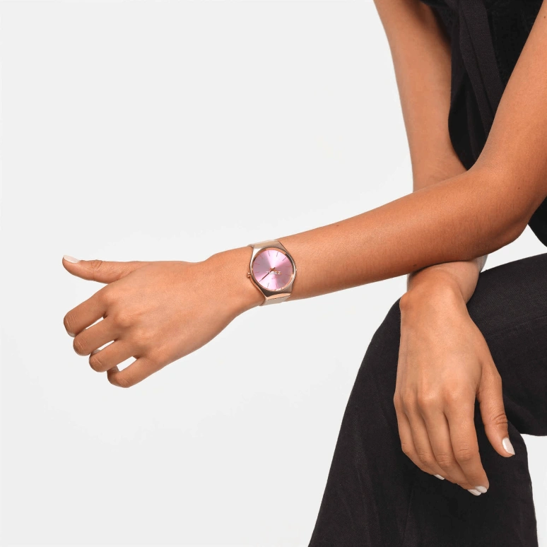 Swatch,Other 38mm,38mm,Stainless Steel,Pink Red,Quartz,Sapphire,Crystal Glass,Round,SYXG122